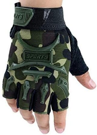 Дитячі велосипедні рукавички Long Keeper для хлопчиків та дівчаток, напівпальцеві, для скейтборду, ролерів, катання на велосипеді та екстриму (камуфляж/M)