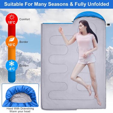 Сплячий мішок 3-4 сезони - 220 x 85 см, водонепроникний, легкий, для кемпінгу та подорожей