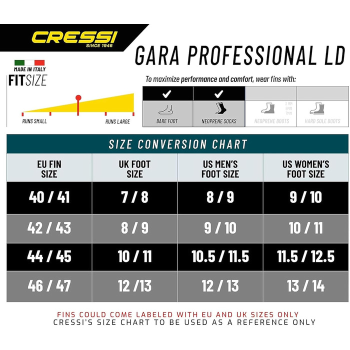 Довгі ласти Cressi Gara LD Silver 44/45 для фрідайвінгу та апное, професійні, висока продуктивність