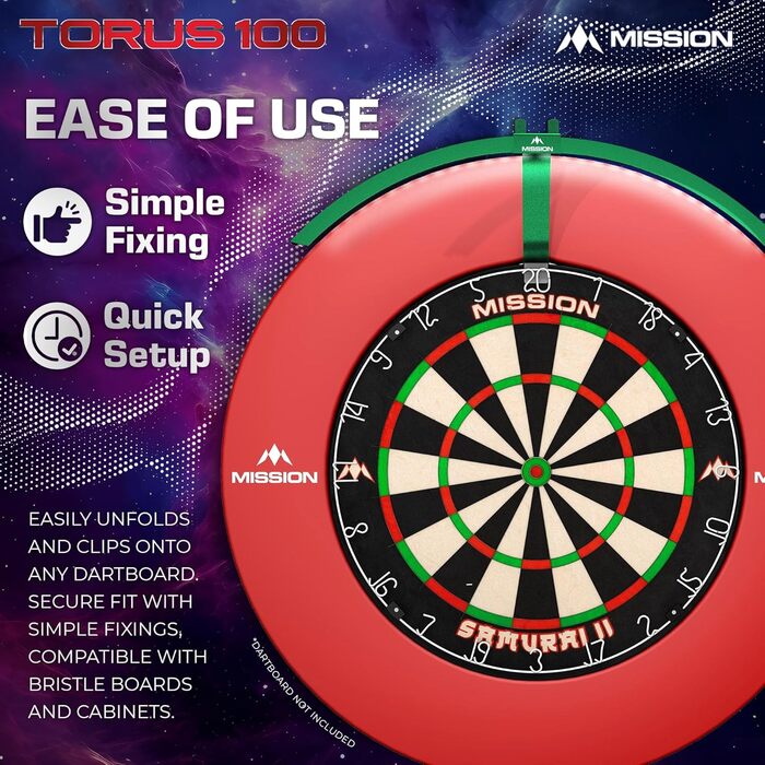 LED-дартс мішень Mission Darts TOR100 Torus 100, складана, портативна, з підсвіткою, металік-зелена