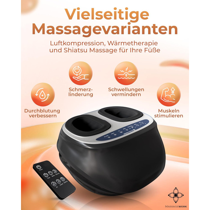 Електричний масажер для ніг MASSAGEWERK® Premium з EMS, шиацу, вібрацією та підігрівом, для покращення кровообігу, знеболення при п’ятковій шпорі та невропатії, до розміру 45