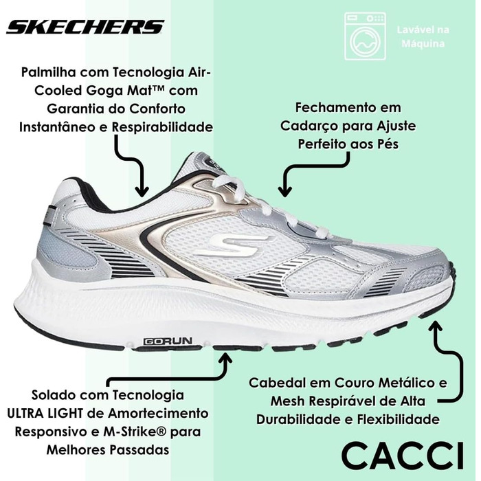 Кросівки Skechers Go Run Consistent 2.0 Volt для жінок, 39 EU, білі зі срібляними вставками, шкіряні