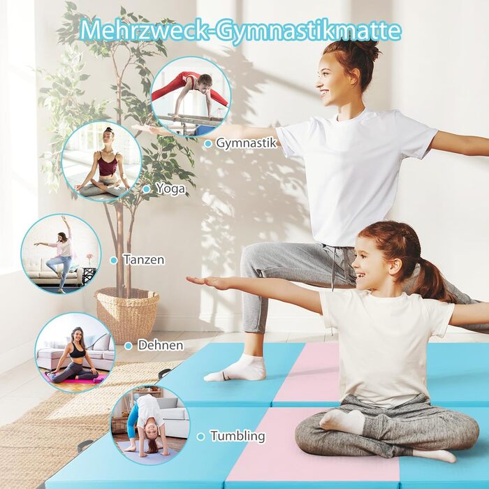 Мат гімнастичний складаний COSTWAY 240x120x5 см для йоги, фітнесу та тренувань вдома з липучкою та ручками