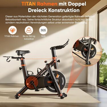 Велотренажер 2026 NEUE з регулюванням опору, LED-дисплеєм, дихаючим сидінням та датчиком пульсу. Spinning bike для дому, максимальне навантаження 150 кг