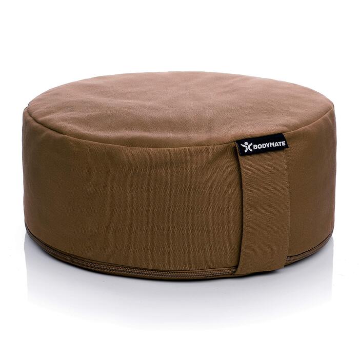Йога-подушка BODYMATE 31см: круглий, з наповнювачем з лушпини гречанки, 13см висотою, знімний чохол з 100% бавовни, для медитації та сидіння (Чоколад)