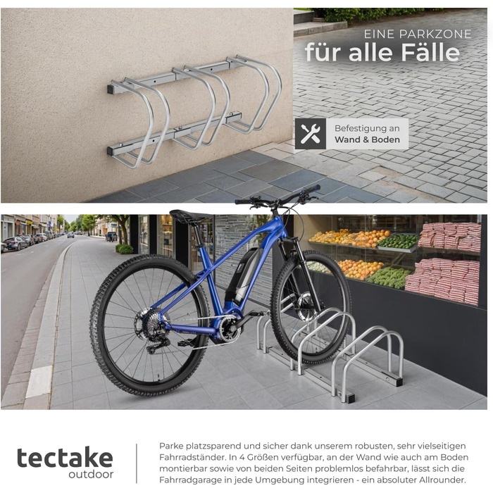 Підставка для велосипедів tectake® - для 4 велосипедів, електровелосипедів, гараж, підлога, стіна