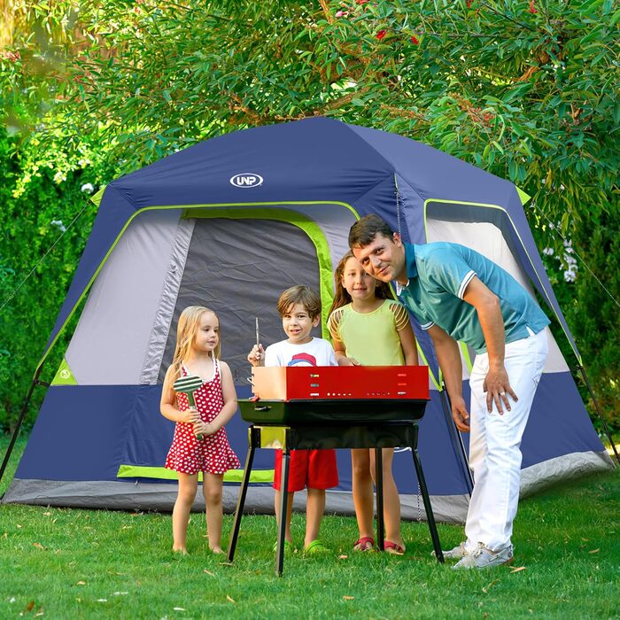 Намет кемпінговий Campingzelt для 4-8 осіб, водонепроникний з тентом, темно-синій 240x210x180 см для кемпінгу, туризму та трекінгу