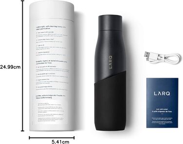 Пляшка для води LARQ Movement PureVis 950 мл, легка, неізольована, з нержавіючої сталі, з УФ-очищенням, багаторазова, для подорожей, чорна