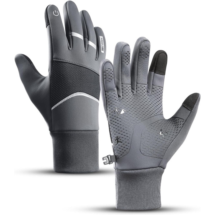 Велосипедні рукавички зимові для чоловіків та жінок, водонепроникні, сенсорні, неслизькі, вітрозахисні, для їзди на велосипеді, бігу та катання на лижах, сірі L