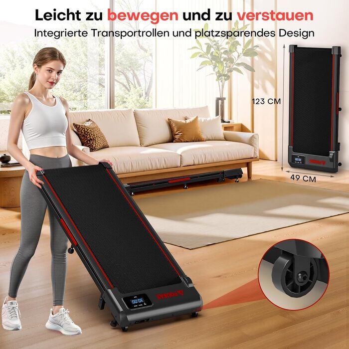 Бігова доріжка Walking Pad для дому з нахилом 9%, швидкість 1-10 км/год, потужність 2.5HP, LED-дисплеєм, дистанційним керуванням та 12 програмами, амортизація, до 150 кг, чорно-червона