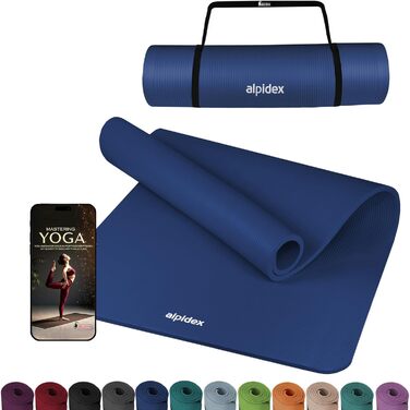 Килимок для йоги Alpidex Extra Dick 190 x 60 x 1.5 см - товстий, неслизький, для фітнесу, пілатесу, гімнастики, HIIT, йоги, фізіотерапії, синій
