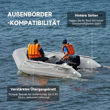 Надувне човен Dartmoor для 2 дорослих: сірий човен з алюмінієвим дном, веслами та насосом (230x130x33 см)