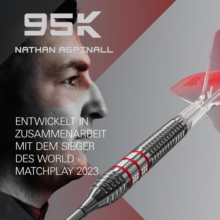 Дарти сталеві Nathan Aspinall 95K (24/26г) Wolfram 95% з польотами K-Flex та Swiss Storm Black SP - Професійний набір