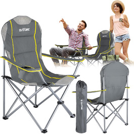 Зручний складаний стул для кемпінгу Outtec: 130 кг, висока спинка, підсклянник, сумка, зелений (сірий)