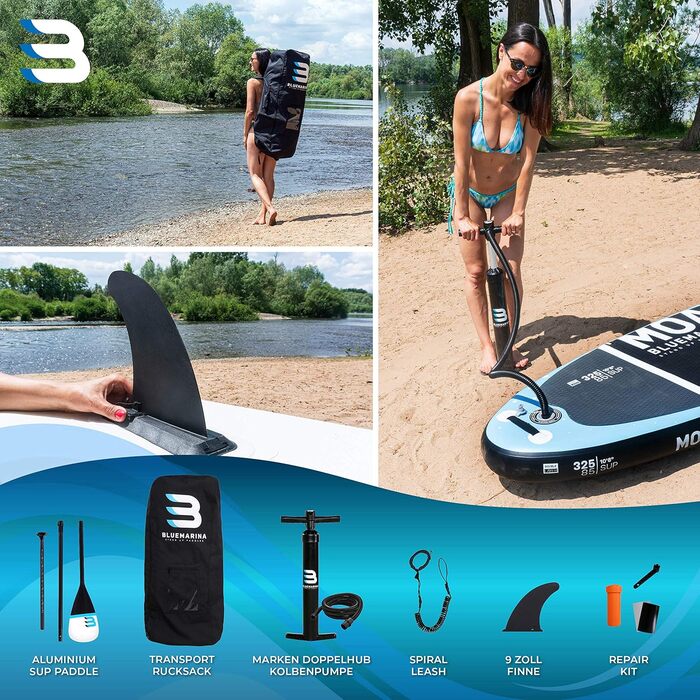 Надувна SUP-дошка Bluemarina Moana 325x85x15 см, комплект для сапбордингу, вантажопідйомність до 180 кг, 5 років гарантії