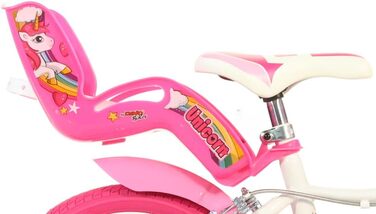 Дитяче велосипед Dino Bikes Einhorn 16 дюймів для дівчаток з додатковими колесами, сидінням для ляльки та кошиком - Оригінальний подарунок для дівчинки