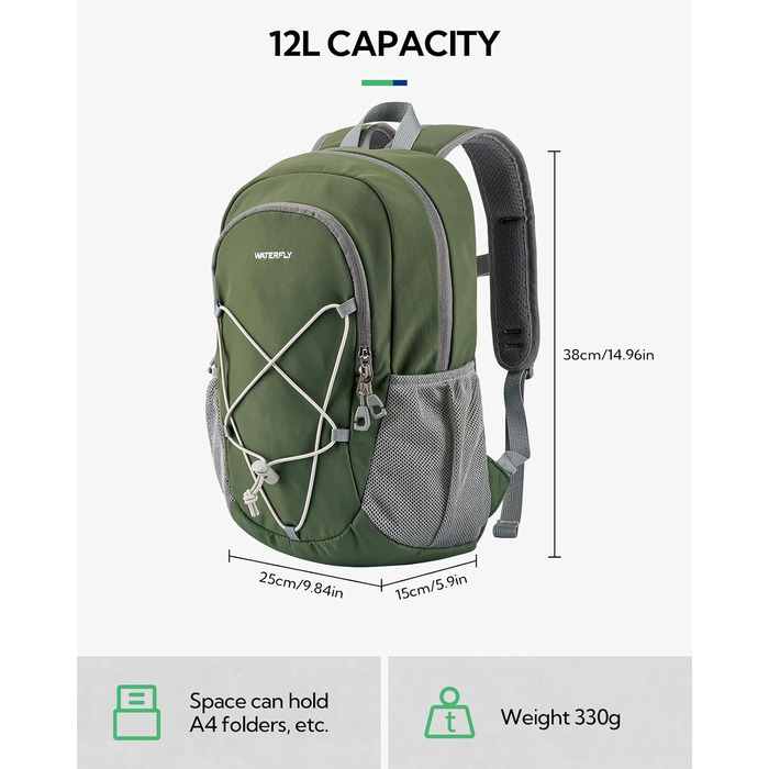 WATERFLY Рюкзак для походів 12 л – легкий міні-рюкзак для спорту, туризму, велоспорту, подорожей, знімна грудна застібка, для чоловіків і жінок