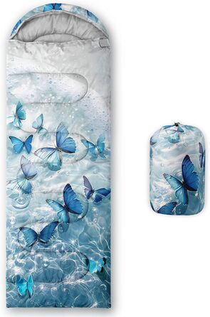 Спальний мішок HOSIMA з принтом у вигляді футболу, для холодного клімату, дорослий, дитячий, водонепроникний, для кемпінгу, туризму, подорожей, полювання, компресійний мішок (Метелик-2)