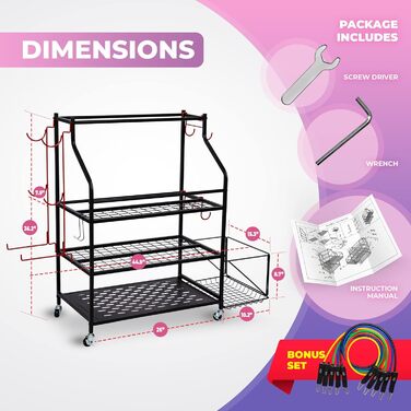 Стеляжка для домашнього спортзалу з органайзером для килимків, аксесуарів та набором еластичних стрічок 68 кг