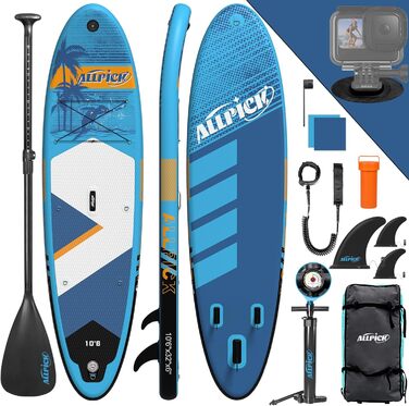 Надувна SUP-дошка ALLPICK Premium, 180 кг, з камеротримачем, веслом і аксесуарами, для початківців і досвідчених, синя для океану
