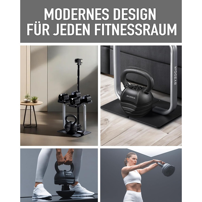 Регульована гиря BYZOOM FITNESS 13,6 кг 5-в-1, компактна для домашнього фітнесу, силових та функціональних тренувань, для чоловіків і жінок, чорна