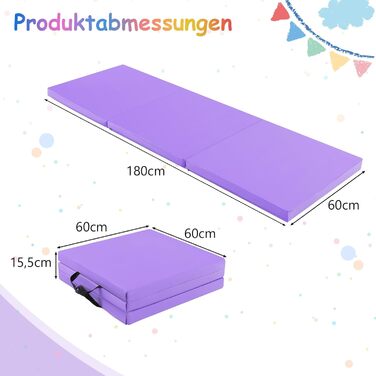 Складаний спортивний мат COSTWAY 180x60x5 см, водостійкий, нековзкий, для гімнастики, йоги та фітнесу, жовтий та рожевий