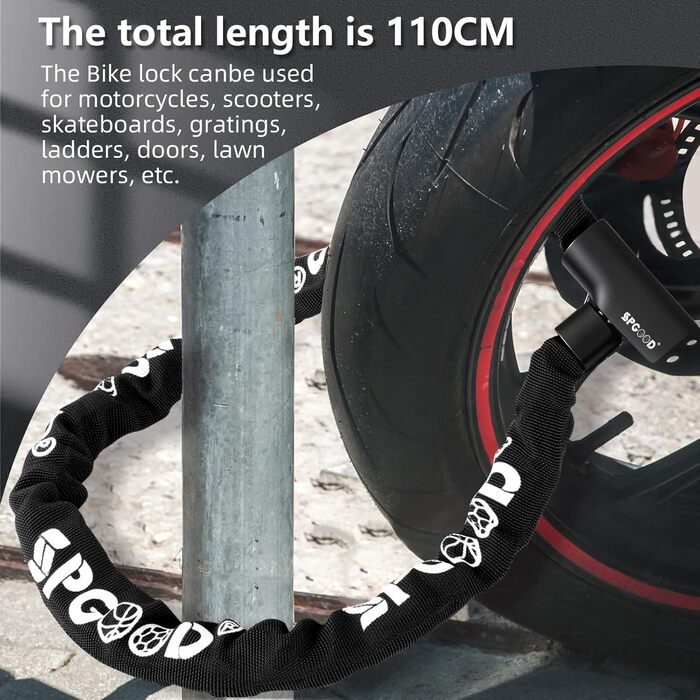Замок для велосипеда з 3 ключами, ланцюговий замок проти крадіжок 90см, висока безпека, водовідштовхувальний чохол для велосипеда/електросамоката/електровелосипеда/MTB/мотоцикла/вантажного велосипеда, 870мм, чорний