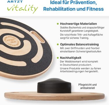 ARTZT vitality Wobblesmart балансборд для реабілітації, профілактики та тренувань, регульований рівень складності, 39 см