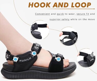 Сандалії жіночі KuaiLu для трекінгу та відпочинку: ортопедичні, зручні, дихаючі, літні, з регулюванням на липучці, для плоскостопості, чорні, 43 EU