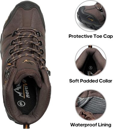 Чоловічі туристичні черевики NORTIV 8: водонепроникні трекінгові черевики для хайкінгу та альпінізму, колір: коричневий/чорний