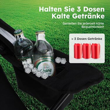 Набір з 2 шт. складаних стільців для риболовлі та відпочинку на природі High Point Sports, до 120 кг, з підстаканником та відділенням для охолодження, чорний