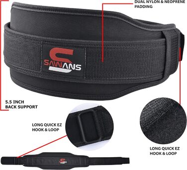 Пояс для важкої атлетики з неопрену, 14 см, з подвійним опором, для присідань, чорний, XL