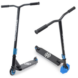 Стенд-скутер для трюків та стрибків | Міцний дизайн, підшипники ABEC 11, вантажопідйомність 100 кг, алюмінієва дека, кольори: блакитний, жовтий, червоний