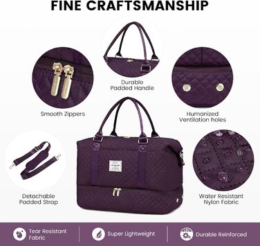 Спортивна сумка LOVEVOOK для жінок, велика дорожня сумка з відділенням для взуття та мокрих речей, сумка-мішок для подорожей, з косметичкою, для клініки, пологів, мами, водонепроникна, ручна поклажа для літака, спортзал (M-2шт, Темно-фіолетовий)
