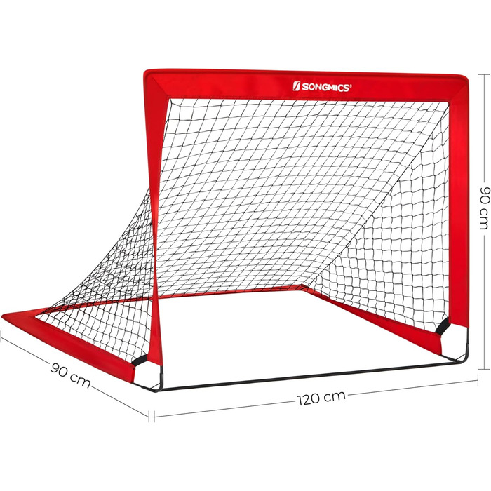 Ворота для футболу SONGMICS для дітей, 2 шт., Pop-up, 90x120x90 см, швидкий монтаж, для саду, парку, пляжу, стійки з скловолокна, Oxford-тканина та поліестерна сітка (Червоний)