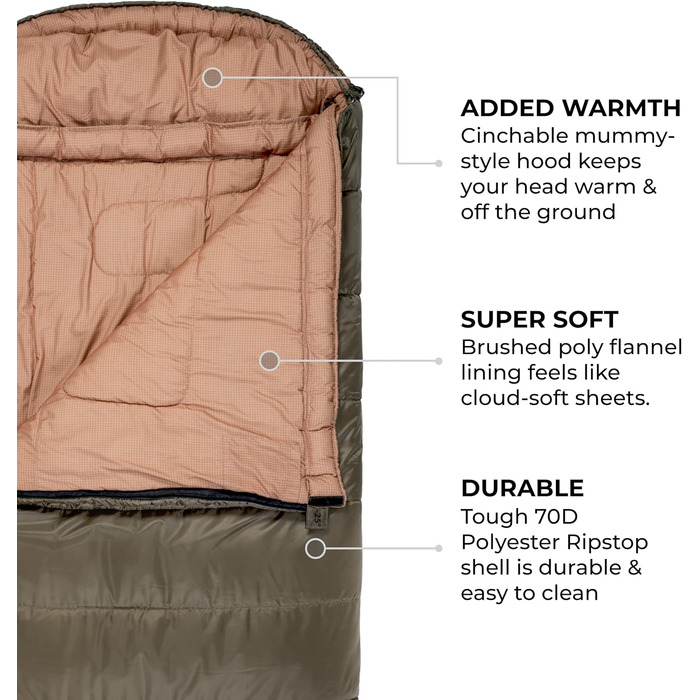 Сплячий мішок Teton Sports Celsius XL -32°C/-25°F з безкоштовним компресійним мішком, сірий (ліва блискавка)