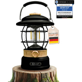 Ліхтар кемпінговий Solis 3 з акумулятором 8000mAh, Powerbank, регульоване світло, IP44, LED, для туризму (Cremeweiß/Schwarz, Holzeffekt)