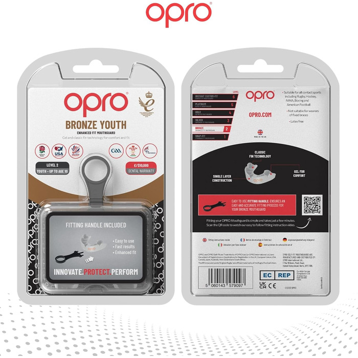 Захист зубів OPRO Bronze – для боксу, єдиноборств, MMA, дорослих та дітей – самоадаптуюча накладна шина для хокею, кікбоксингу, регбі – надійна фіксація – з гарантією від дантиста (білий, дитячий (до 10 років))