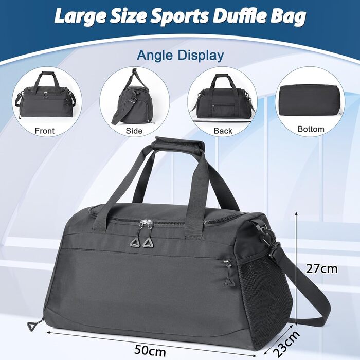 Спортивна сумка Romon для подорожей та тренувань з відділенням для взуття та мокрих речей (39 x 23 x 22 см, чорний)