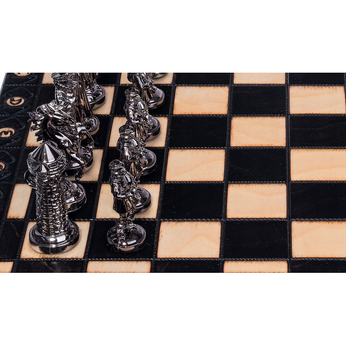Великі дерев'яні середньовічні шахи, сріблясто-чорні, Chesscheck