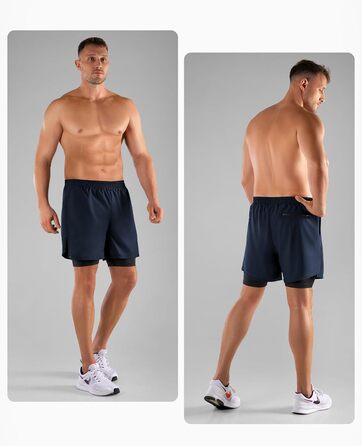Шорти чоловічі Niksa 2er Pack 2-в-1, спортивні, швидковисихаючі, дихаючі, з кишенею для телефону (XXL, темно-синій)
