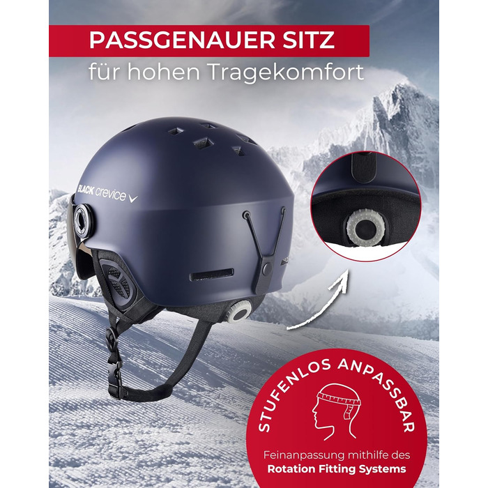 Шолом гірськолижний BLACK CREVICE Gstaad з візором (пілотський стиль) | Полікарбонат, дихаючий, регульований (51-53 см, S/M = 54-57 см)