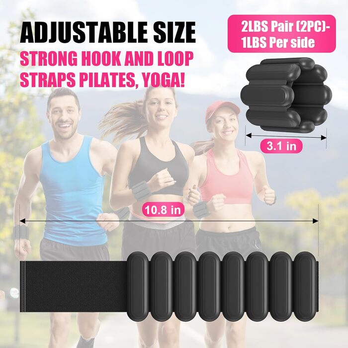 Набір обтяжень для зап'ястя та щиколотки (2 шт, по 0,5 кг) для фітнесу, йоги, танців, пілатесу, ходьби (чорний)