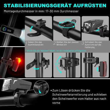 Велофара TECHCYC з датчиком освітлення, LED, до 70 Люкс, StVZO, USB, IPX6, 2500 mAh (передня) & 300 mAh (задня)