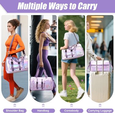 Спортивна сумка Tokeya для жінок з відділенням для взуття та мокрою одежі, водонепроникна, з блискітками, легка, складна, для занять спортом, фітнесом, тренувань, подорожей (фіолетова)