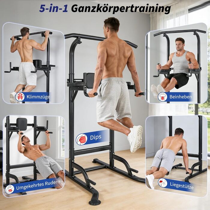 Багатофункціональний турнік Power Tower: стійка для підтягувань, брусів та вправ на прес, регульована висота, для домашнього тренажерного залу (Чорний)