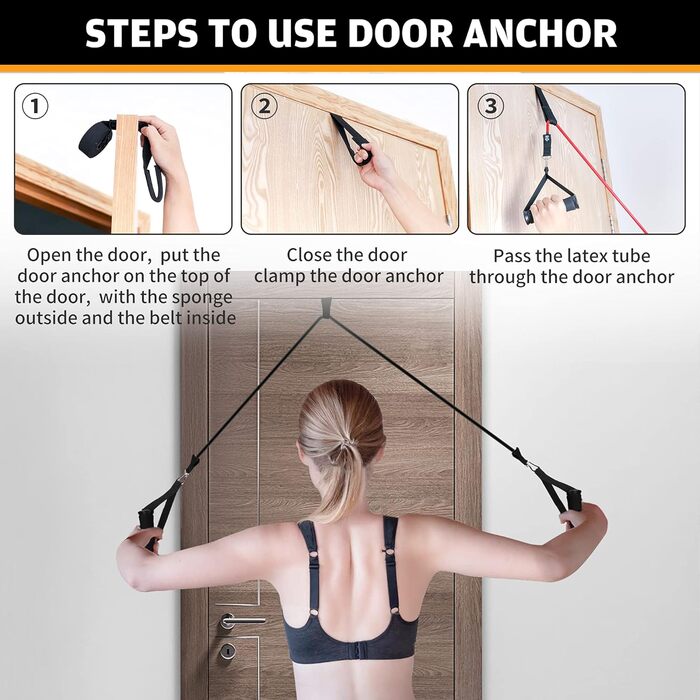 Набір еластичних стрічок для домашніх тренувань, фітнес-стрічки для жінок та чоловіків, 5 стрічок, навантаження до 68 кг, з дверним кріпленням та кісточковими ременями, для розвитку м'язів