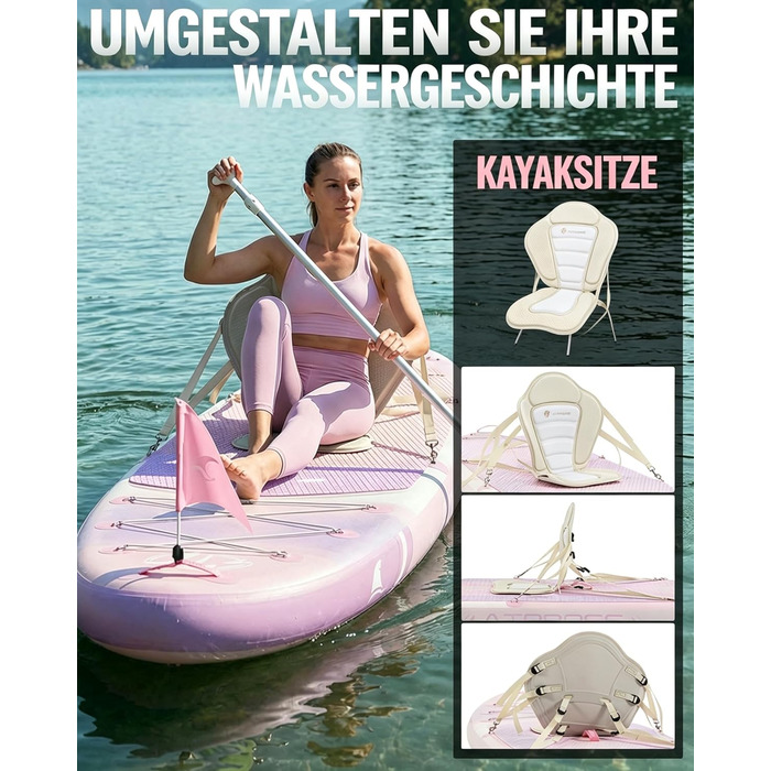 SUP дошка надувна 11'6'x35' для дорослих, рожева з градієнтом, з каяковим сидінням та аксесуарами - для йоги, вантажопідйомність до 181 кг