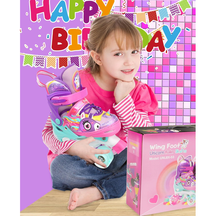 Дитячі ролики Єдиноріг для дівчаток та хлопчиків, регульовані розміри, світлові колеса, ролики-човники для початківців, фіолетовий колір