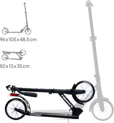 Самокат міський BLACKWHEELS Zoom City-Scooter 200мм, алюмінієвий, з амортизатором, складаний, регульований кермо, чорно-білий